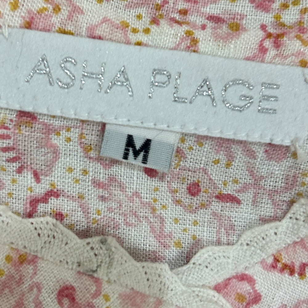 Nwot Asha plage pale Pink Floral Long Sleeve mini Dress Lace Trim linen medium - Picture 7 of 8